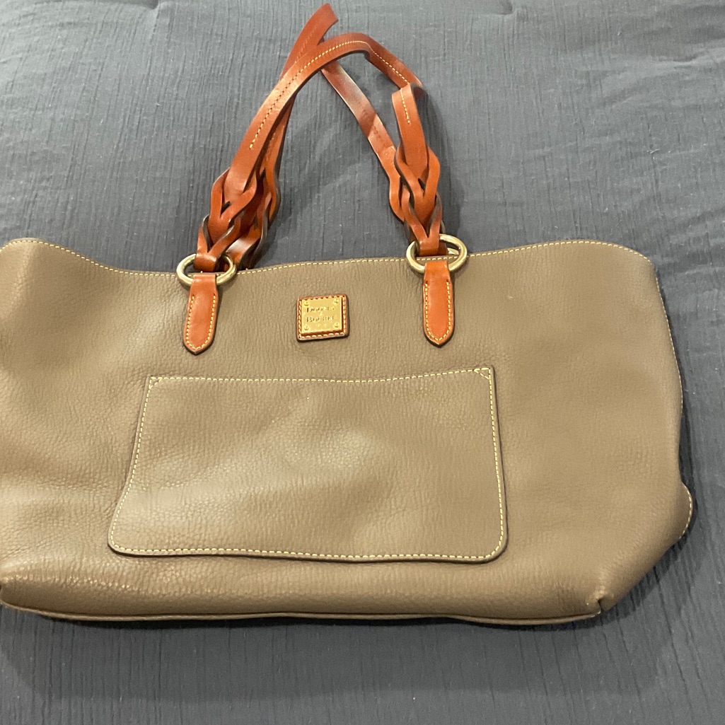 Dooney & Bourke Brown Leather Tote With Tan Straps